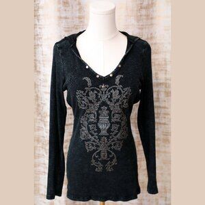 Black Acid Wash Turquoise Hoodie Size S